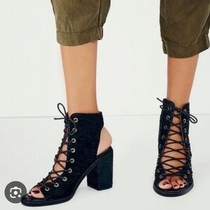 Free People Jeffrey Campbell Black Leather Lace Up Suede Heels